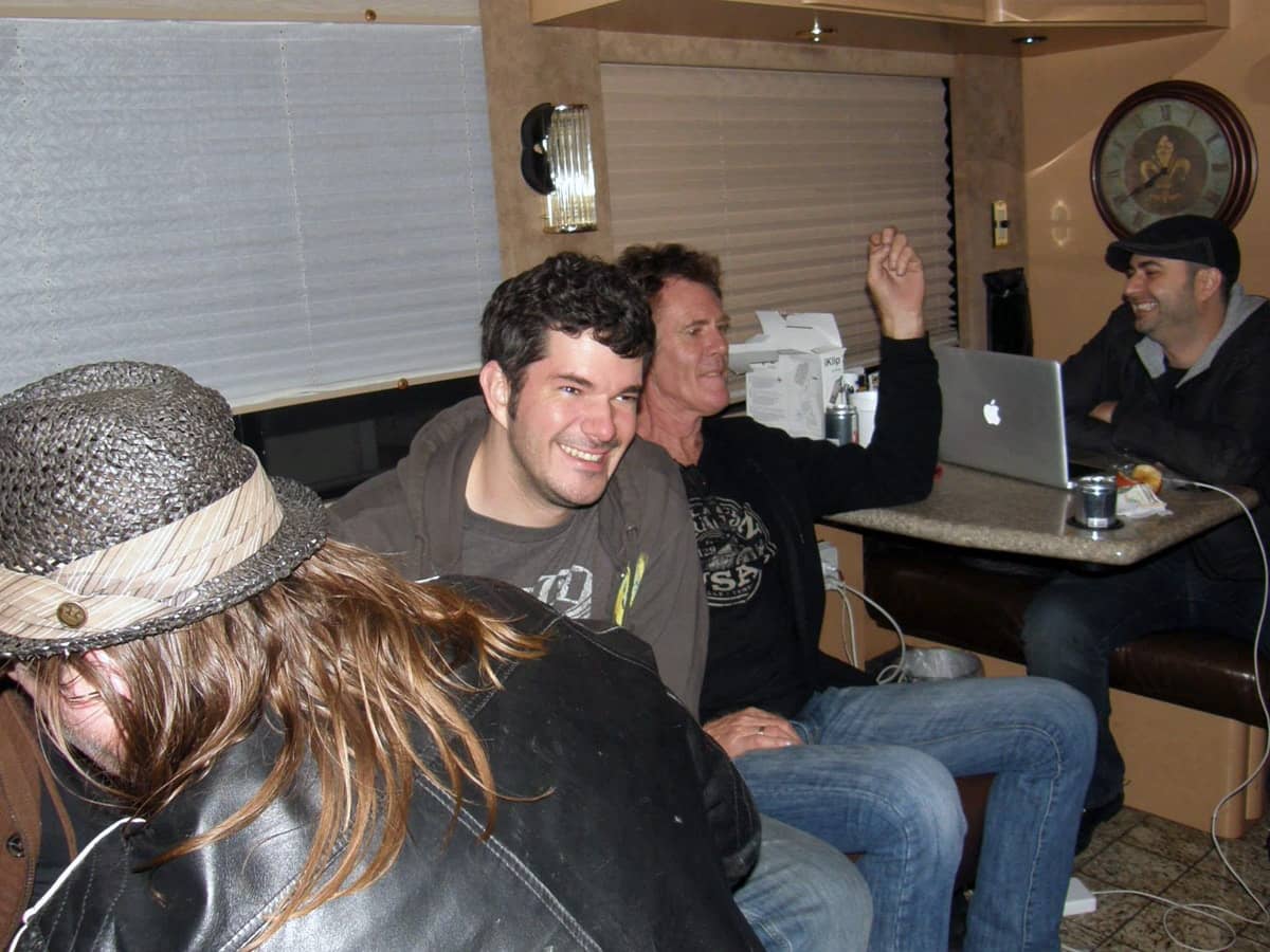 Turk Tresize, Dave Kellen, Bones Hillman, Dustin Templeton on bus in Long Beach, NY